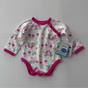 i play. 3 Months Baby Girl Pink Long Sleeve Bodysuit Organic Spring Garden Farm